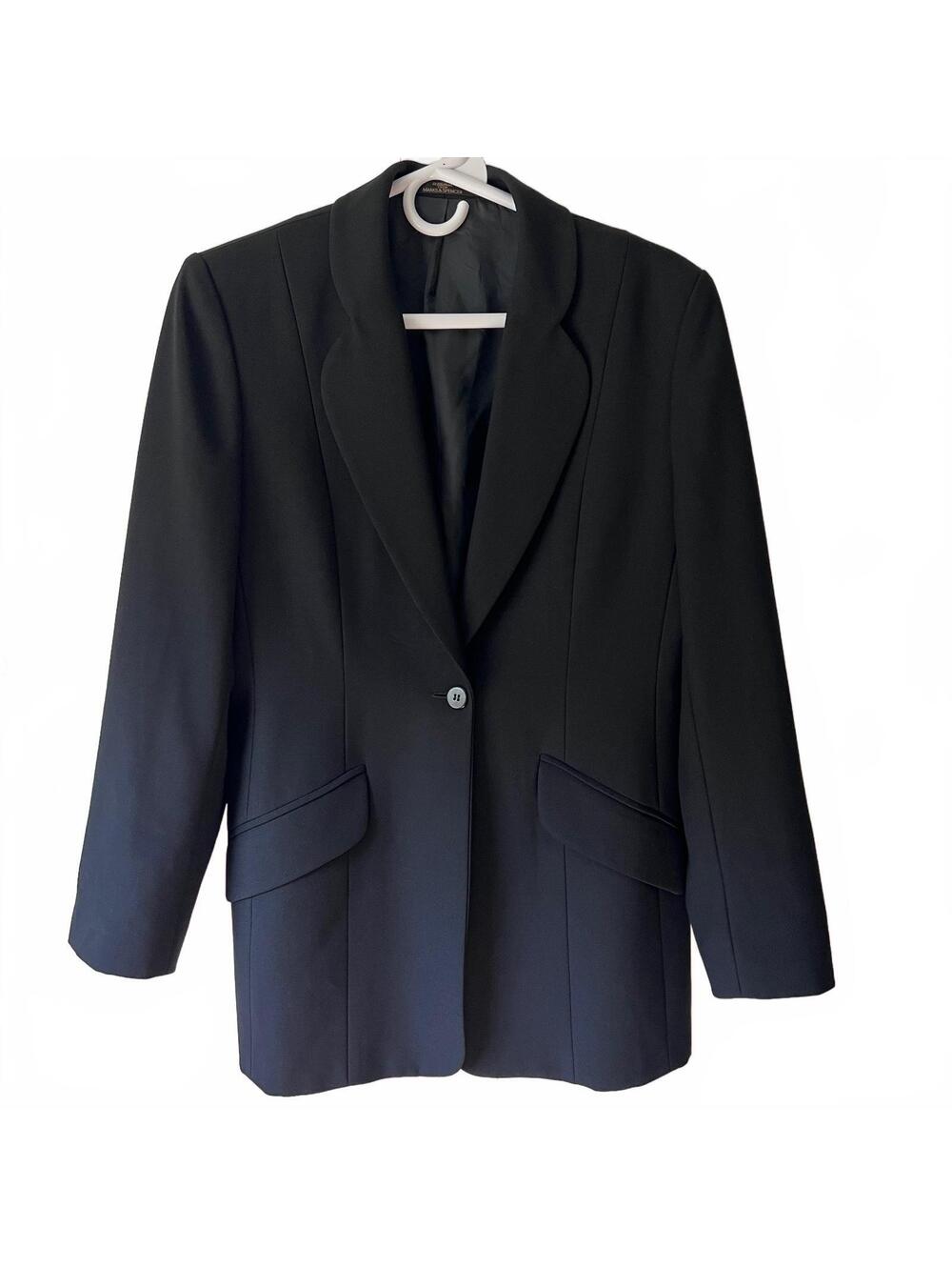 Marks & Spencer St Michael Black Wool Blazer One Button Jacket Women’s Size 10